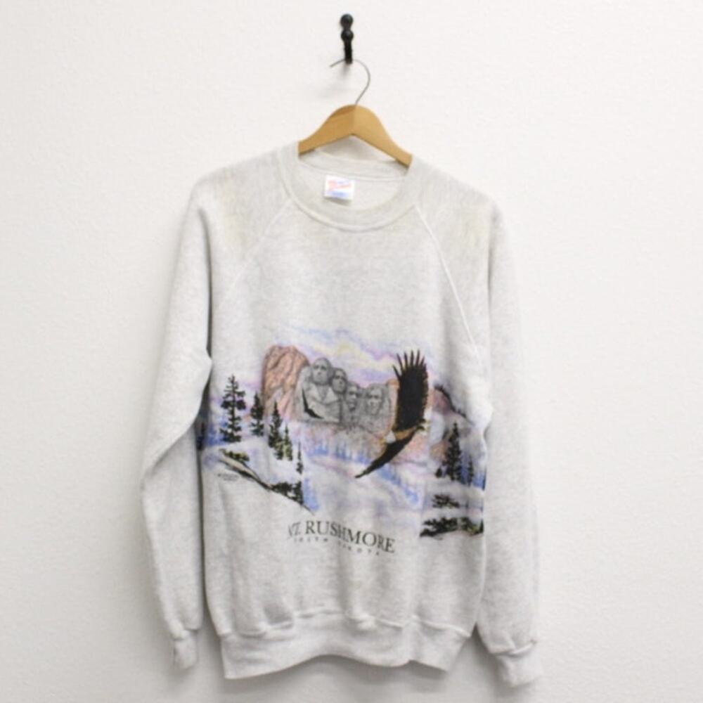 Vintage 90s Mount Rushmore South Dakota Gray Sweatshirt Mens XL